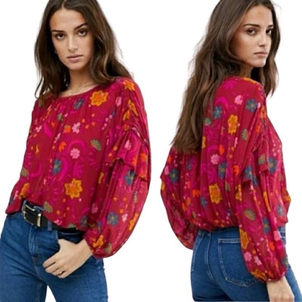 Free People Wildflower Honey Floral Blouse SZ SM